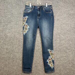 Driftwood Jeans Womens 28 Blue Jackie Skinny Floral Embroidered Boho Denim
